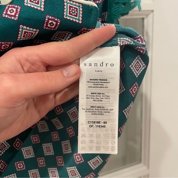 Sandro green tile-print satin-twill shirt with sleeve detail - Picture 7 of 7